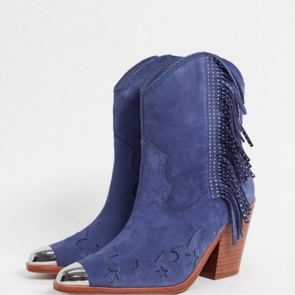 Aldo x Tezza Ankle Blue Cowboy Boot Women's  Pattern  Pointed Toe Size 8 - Picture 1 of 10
